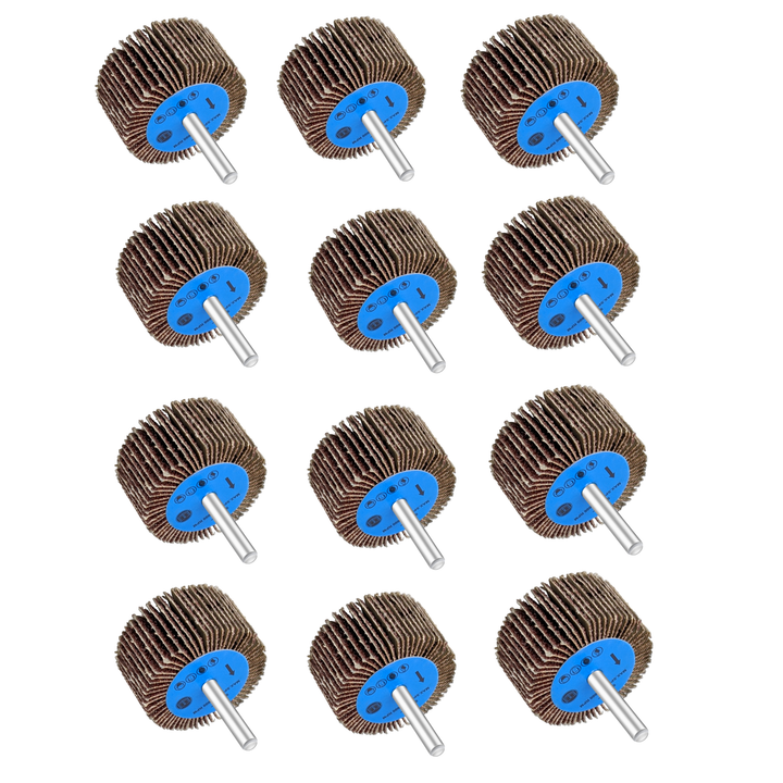 Kit de ruedas de lijado con solapa de 12 piezas para taladro, montadas en vástago de 1/4 de pulgada