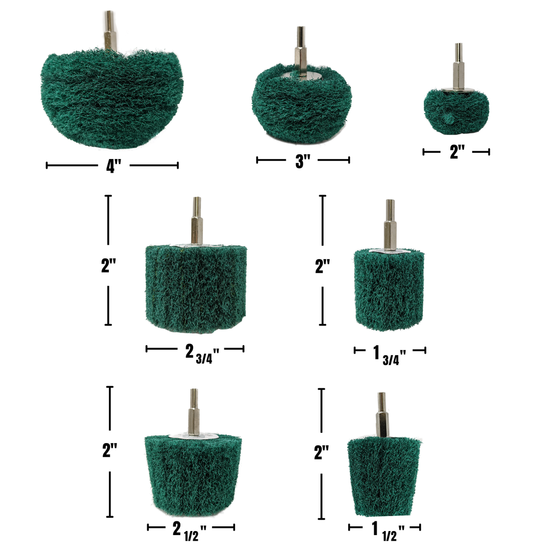 Topes de taladro abrasivos no tejidos de 7 piezas, montados en vástago de 1/4 de pulgada - Verde - Mediano