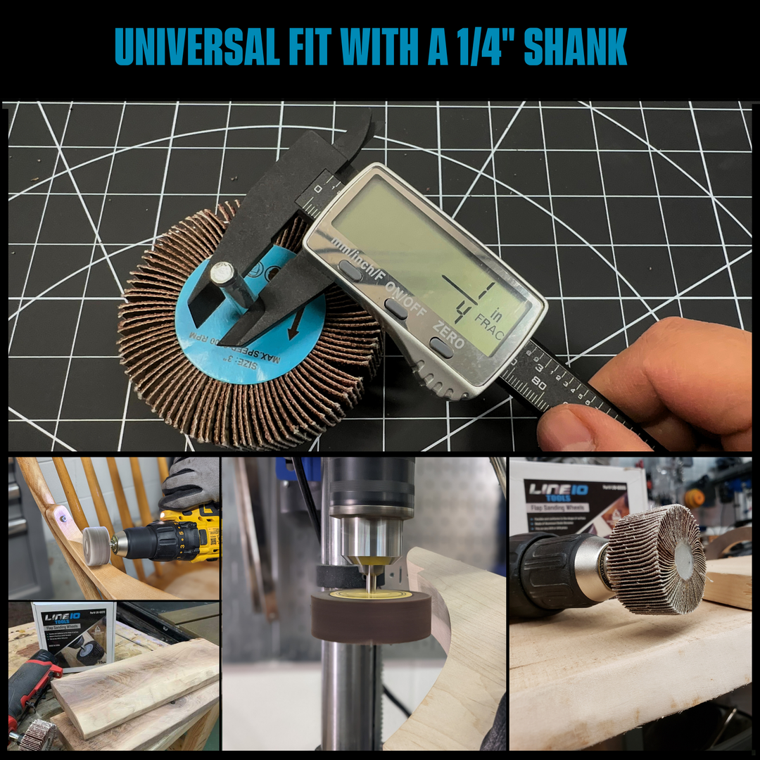 Kit de ruedas de lijado con solapa de 3 piezas para taladro, montadas en vástago de 1/4 de pulgada