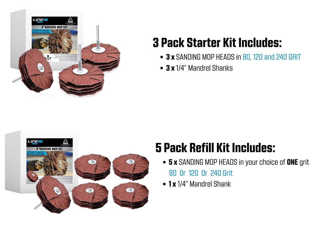 Kit de trapeador de lijado de 4" para taladradora y lijadora de láminas de moldeado