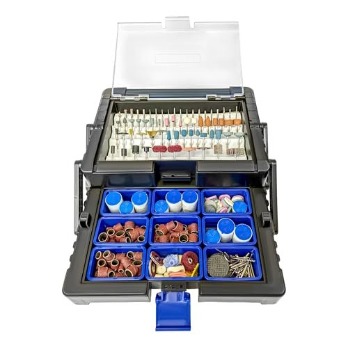 Kit de accesorios para herramientas rotativas de 500 piezas en caja de herramientas voladiza