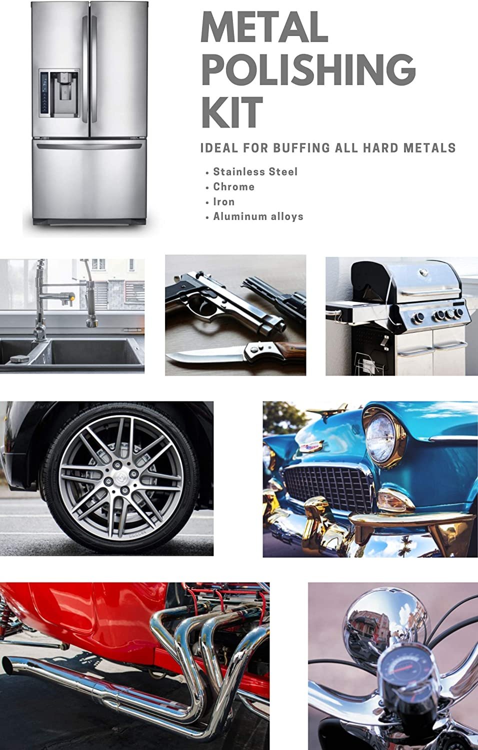 Kit de rueda pulidora de metal de 6" para amoladora de banco de acero inoxidable, aluminio y hierro