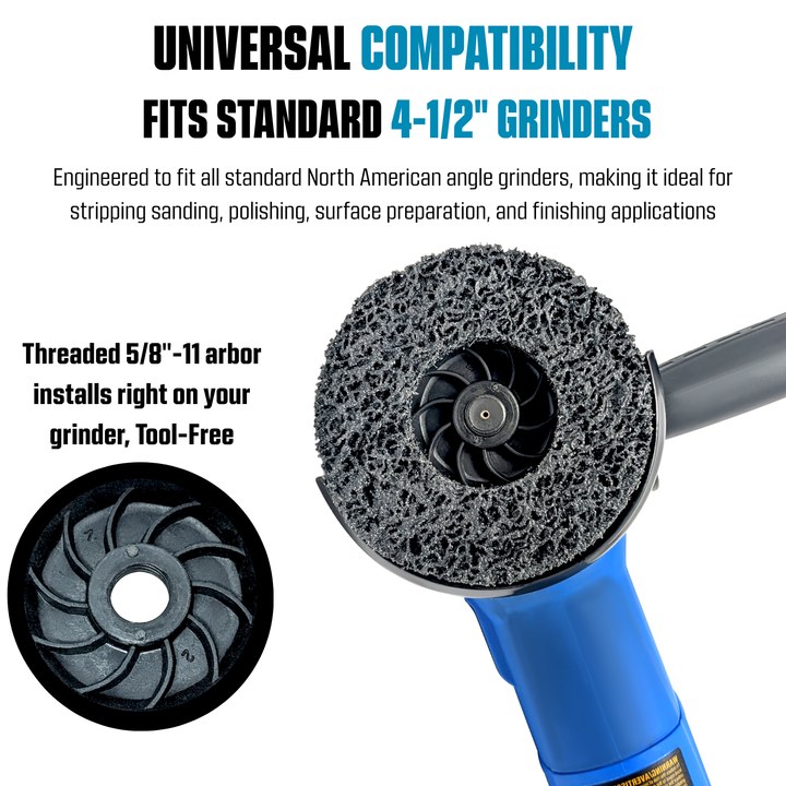 4pk Black Stripping Discs 4-1/2" with 5/8-11 Threaded Arbors for Angle Grinders
