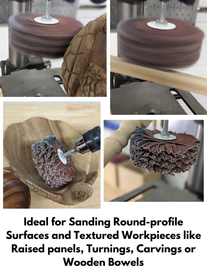 4" Sanding Mop Kit, Moulding Flap Wheel Sander for Drill, 1/4" Shank, Abrasive Flapper Sander for Woodworking, Contours Finishing