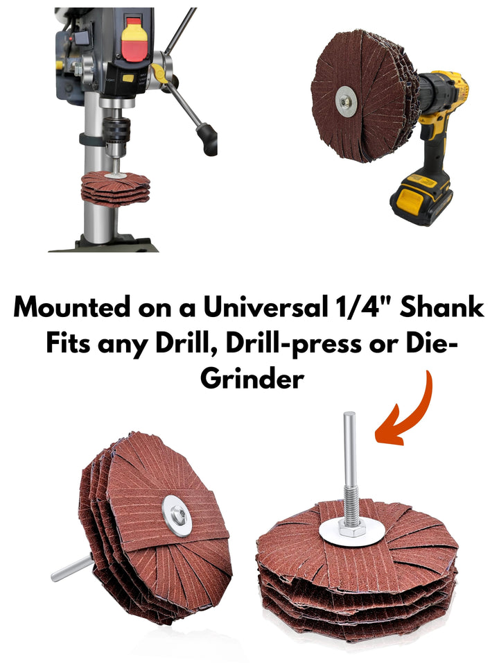 4" Sanding Mop Kit, Moulding Flap Wheel Sander for Drill, 1/4" Shank, Abrasive Flapper Sander for Woodworking, Contours Finishing