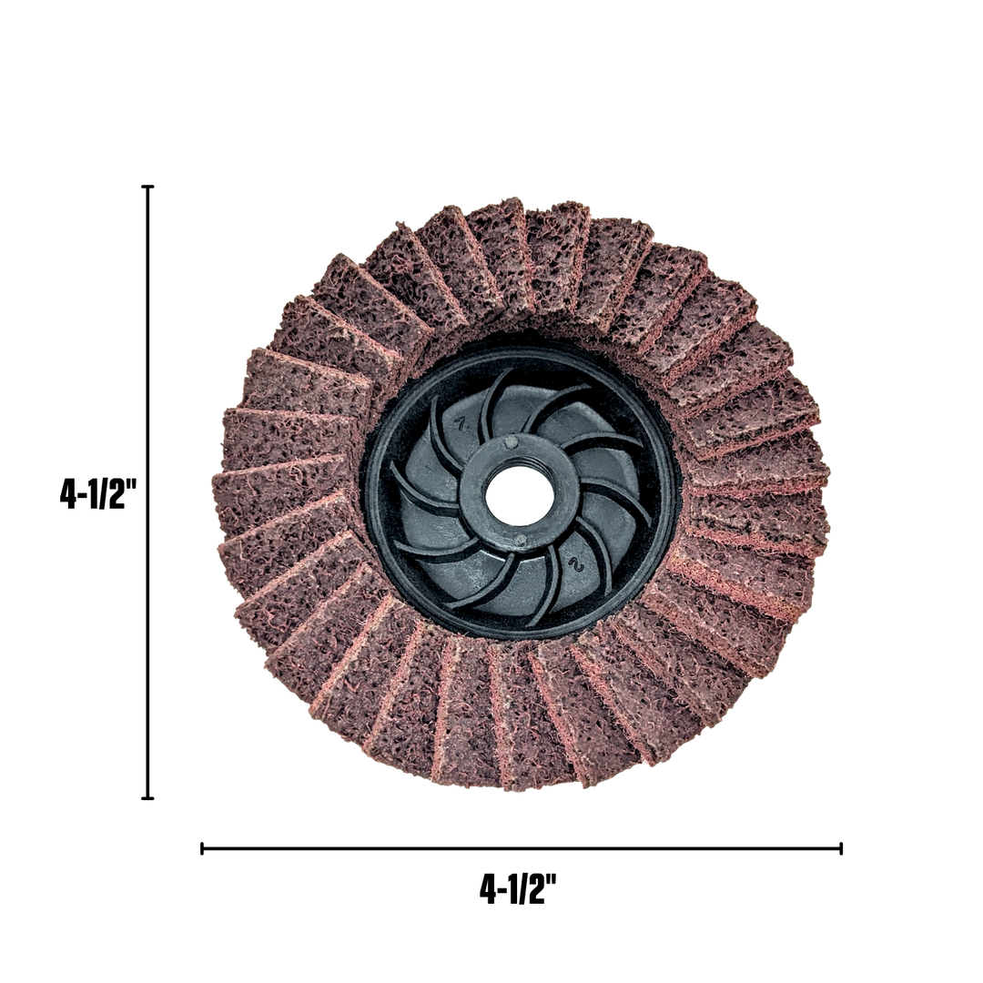 5pk Red Non-Woven Abrasive Flap Disc, 120 Grit with 5/8-11 Threaded Arbor for 4-1/2" Angle Grinder