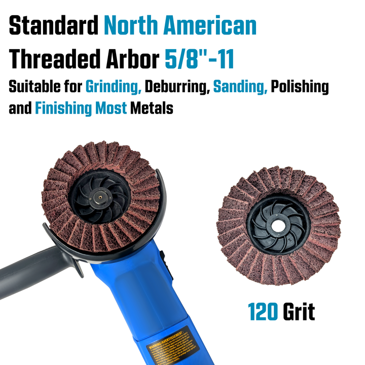 5pk Red Non-Woven Abrasive Flap Disc, 120 Grit with 5/8-11 Threaded Arbor for 4-1/2" Angle Grinder