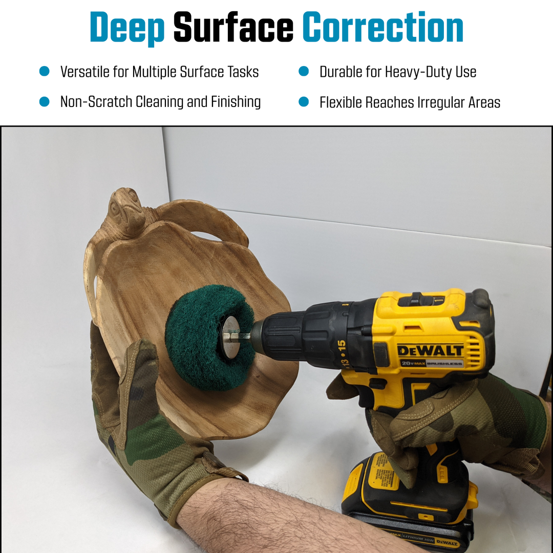 Topes de taladro abrasivos no tejidos de 7 piezas, montados en vástago de 1/4 de pulgada - Verde - Mediano