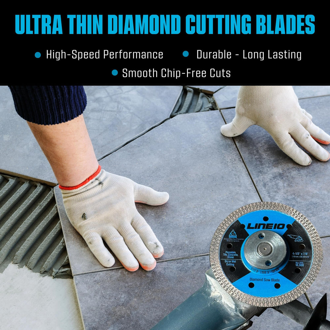 5pk 4.5 Inch Diamond Saw Blades for Angle Grinder - Ultra Thin Tile Cutting Wheel Ceramic Blade - Professional Porcelain Tile Cutter Tool X-Turbo Rim for Granite Stone Masonry Wet Dry Cut