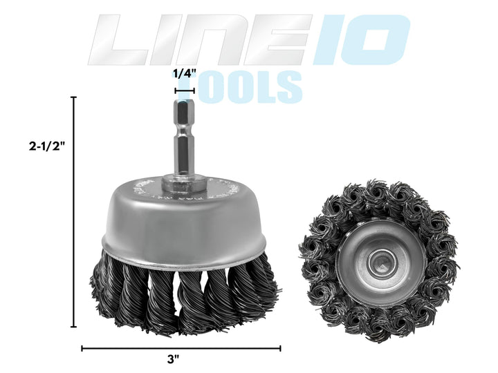 3 Pack 3" Knotted Drill Wire Brush Set , Hex Shank, Fits Impact Drivers