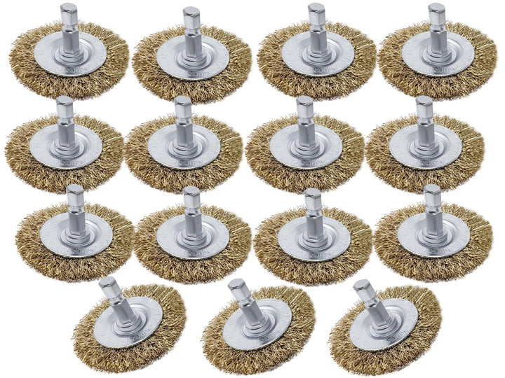 15pk Small Wire Wheel Brush Set for Drill and Impact Driver 2-Inch Round Mini Brass Coated Steel Wire Brushes for Rust Removal Paint Stripping Deburring Metal, 1/4" Hex Shank Attachment