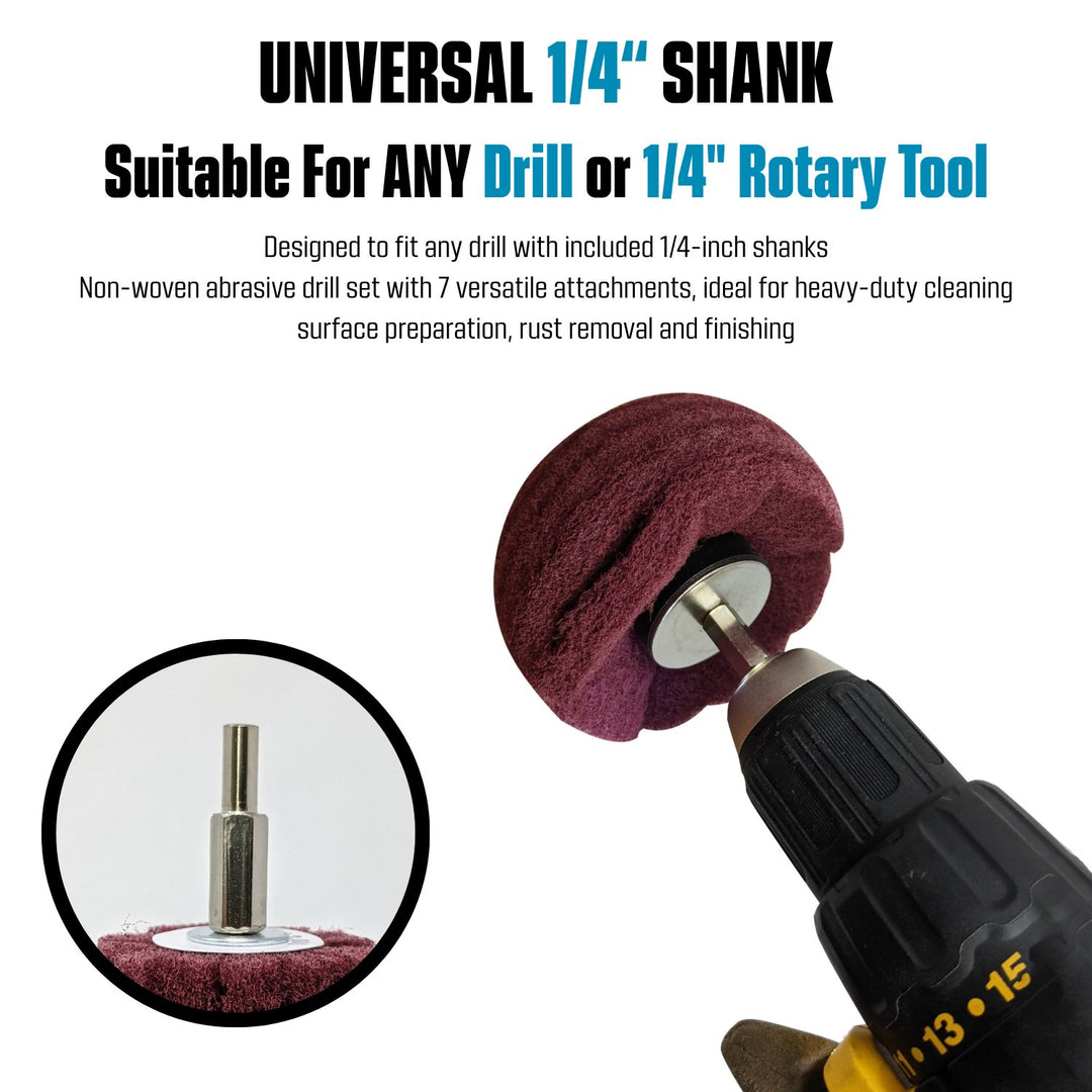 7pk Non Woven Abrasive Drill Buffing Attachment Set, Red, Medium