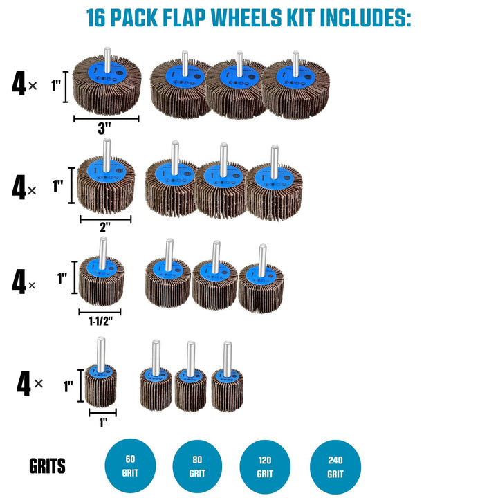 Juego de 16 ruedas de lijado con solapas para taladro y amoladora para madera y metal 