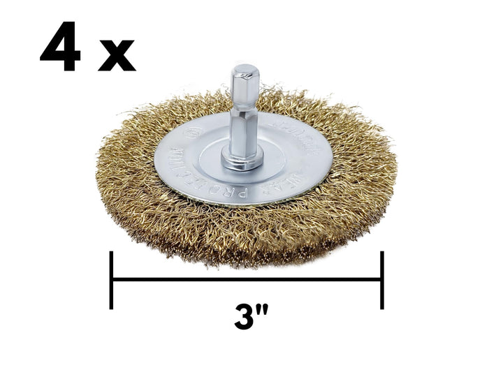LINE10 Tools Wire Wheel Brush for Drill 3 inch Diameter, Brass-Coated (4 x 3" Wire Wheel Brush)