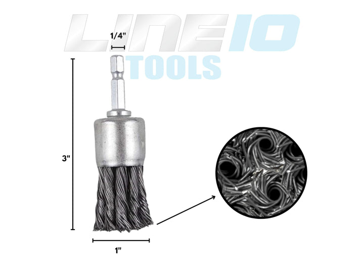 3 Pack 3" Knotted Drill Wire Brush Set , Hex Shank, Fits Impact Drivers