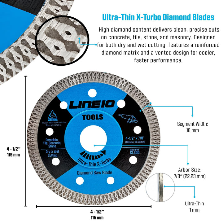 5pk 4.5 Inch Diamond Saw Blades for Angle Grinder - Ultra Thin Tile Cutting Wheel Ceramic Blade - Professional Porcelain Tile Cutter Tool X-Turbo Rim for Granite Stone Masonry Wet Dry Cut