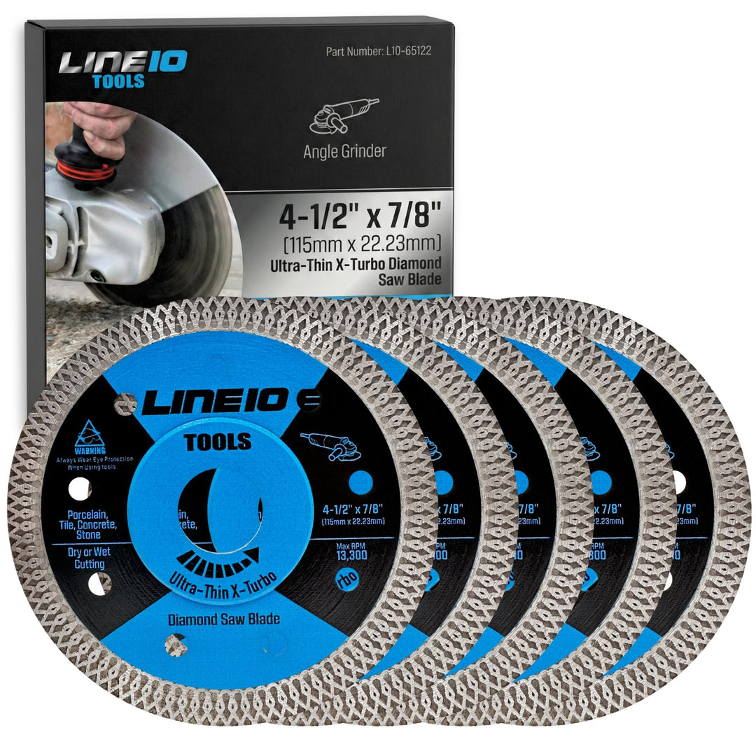 5pk 4.5 Inch Diamond Saw Blades for Angle Grinder - Ultra Thin Tile Cutting Wheel Ceramic Blade - Professional Porcelain Tile Cutter Tool X-Turbo Rim for Granite Stone Masonry Wet Dry Cut