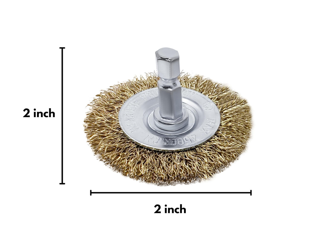 15pk Small Wire Wheel Brush Set for Drill and Impact Driver 2-Inch Round Mini Brass Coated Steel Wire Brushes for Rust Removal Paint Stripping Deburring Metal, 1/4" Hex Shank Attachment