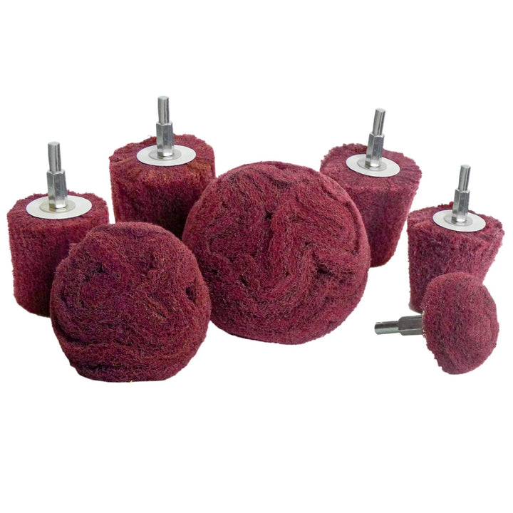 7pk Non Woven Abrasive Drill Buffing Attachment Set, Red, Medium