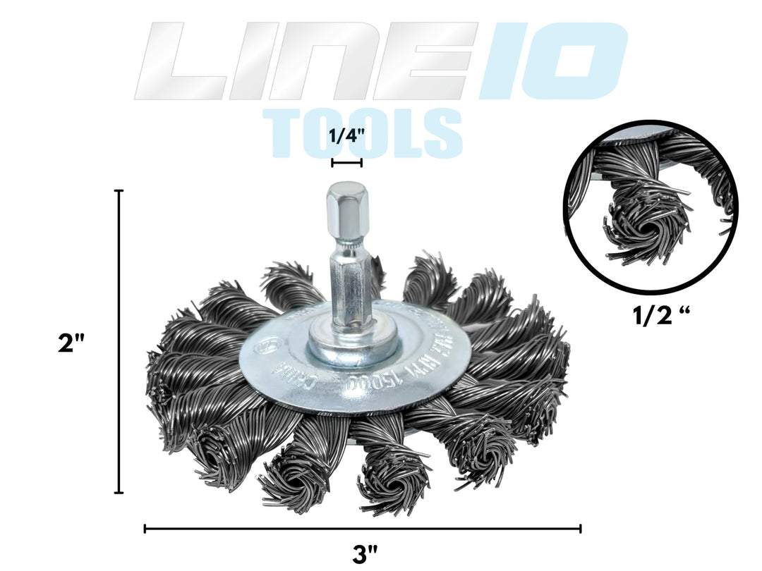 3 Pack 3" Knotted Drill Wire Brush Set , Hex Shank, Fits Impact Drivers