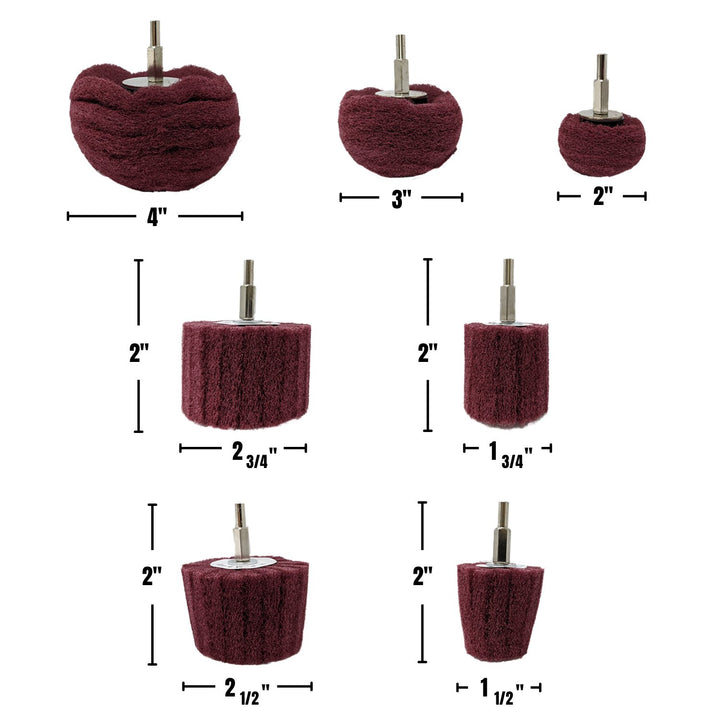 7pk Non Woven Abrasive Drill Buffing Attachment Set, Red, Medium