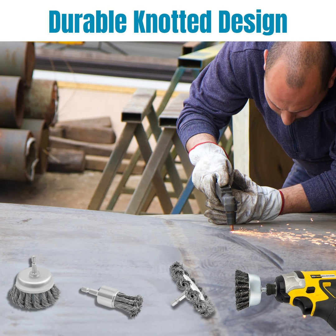 3pk 3" Knotted Drill Wire Brush, Hex Shank, Impact Driver