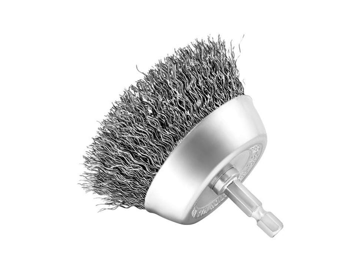 Brosse coupe métallique de 3 pouces sur tige hexagonale de 1/4" - poils en acier