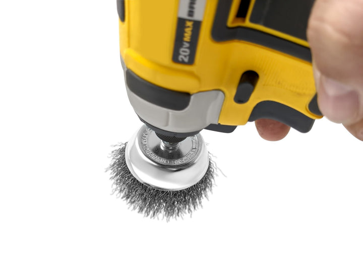 Brosse coupe métallique de 3 pouces sur tige hexagonale de 1/4" - poils en acier
