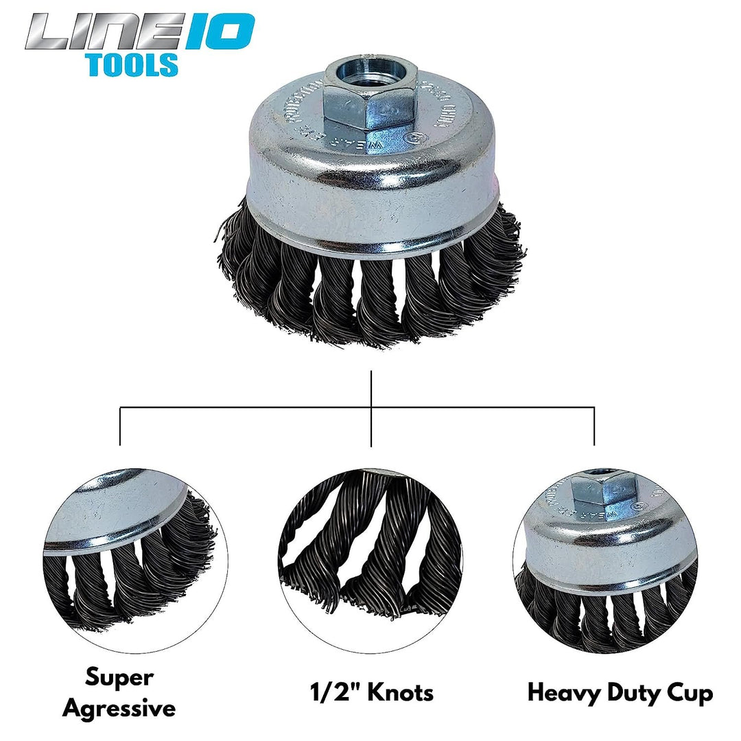 LINE10 Tools Lot de 4 brosses à fil noué de 7,6 cm pour meuleuse d'angle pour un nettoyage intensif de la rouille