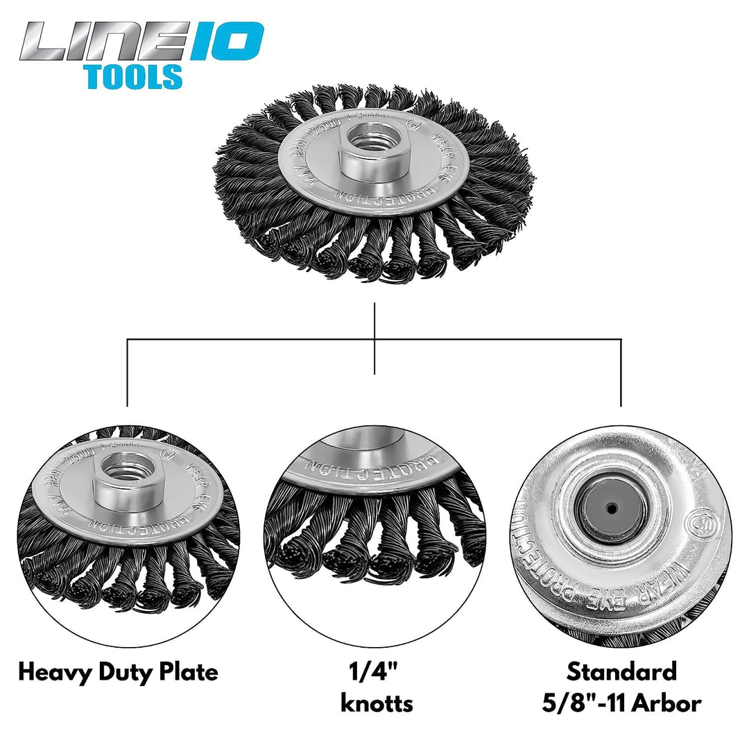 LINE10 Tools Lot de 4 brosses circulaires nouées de 10,2 cm pour meuleuse d'angle, 1/4" d'épaisseur, pour un nettoyage intensif de la rouille
