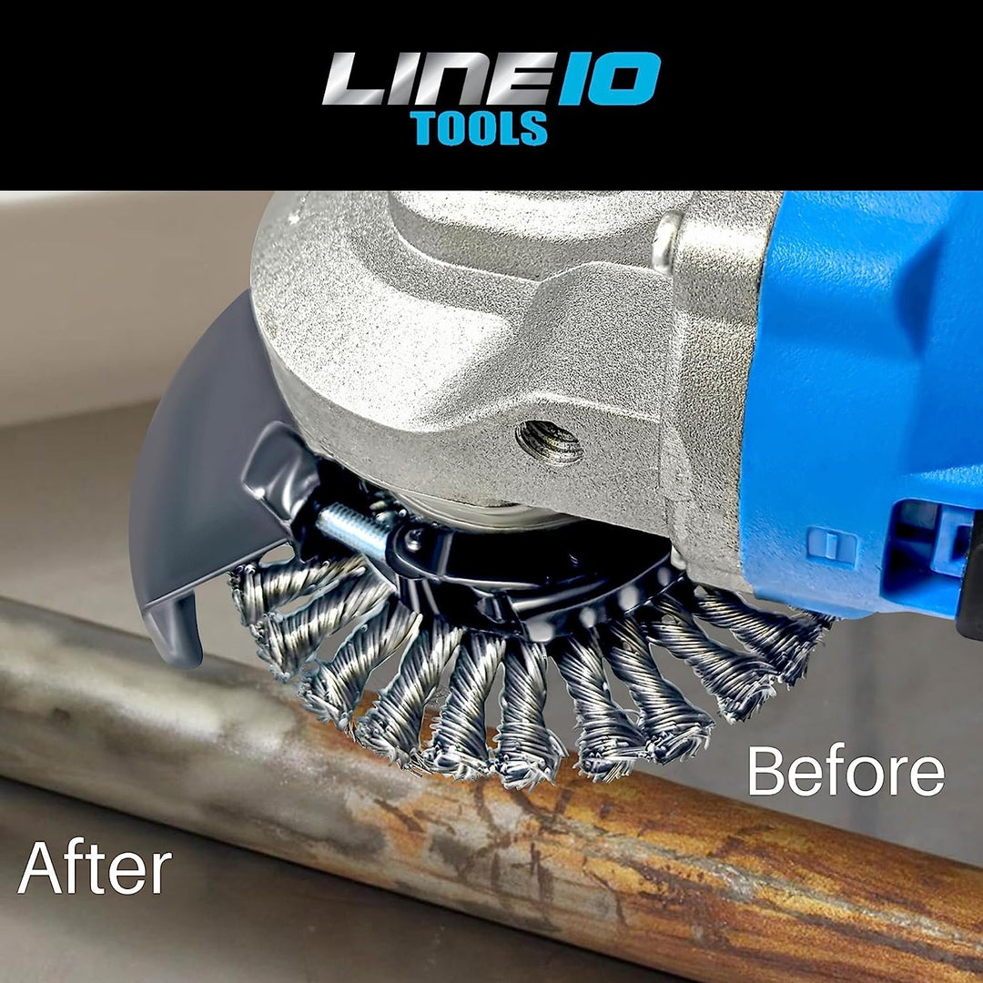 LINE10 Tools Lot de 4 brosses circulaires nouées de 10,2 cm pour meuleuse d'angle, 1/4" d'épaisseur, pour un nettoyage intensif de la rouille