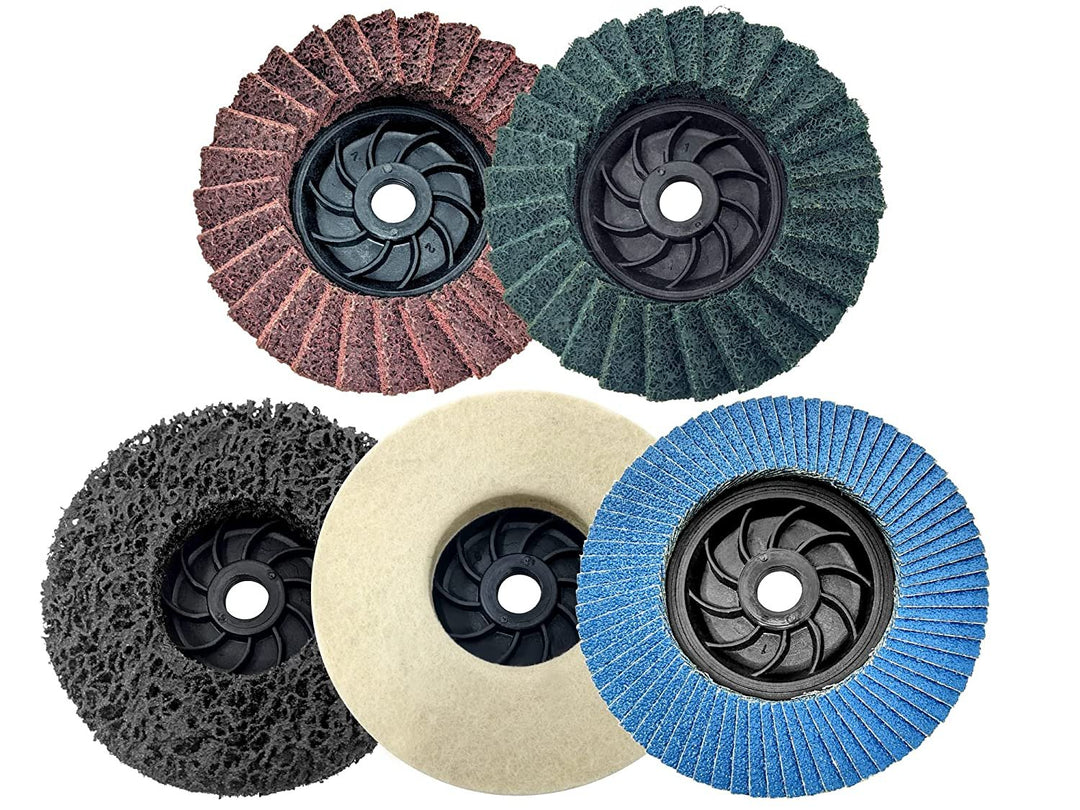 Pack de 5 disques à lamelles pour meuleuse d'angle avec arbre fileté 5/8-11 pour le décapage, la préparation de surface, le polissage et le polissage